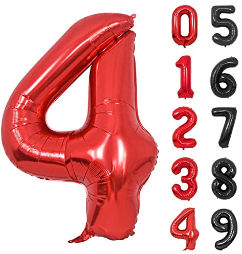 Globo Numero 4 Rojo 40 Grande Globos Foil Globo Numeros 100cm Globo Cumpleaños 4 Años Globos de Helio Decoracion 4 Cumpleaños Aniversario Boda Baby Shower Fiesta Decoración Niño Niña