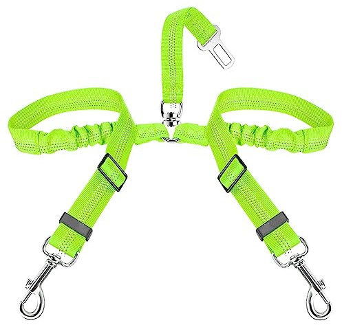 SlowTon Cinturón de Seguridad Coche Perro, 2 Perros sin enredo Cinturón de Seguridad elástico Duradero para el Coche, Ajustable Reflectante Seguro Doble Perro Coche arnés Divisor para Viajar