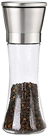 Glass Storage Jars - Manual Pepper Mill Grinder, Stainless Steel Spice Mill,Refillable Glass Pepper Grinder,Ceramic Grinding Core-Black-high Style (Color : Silver)