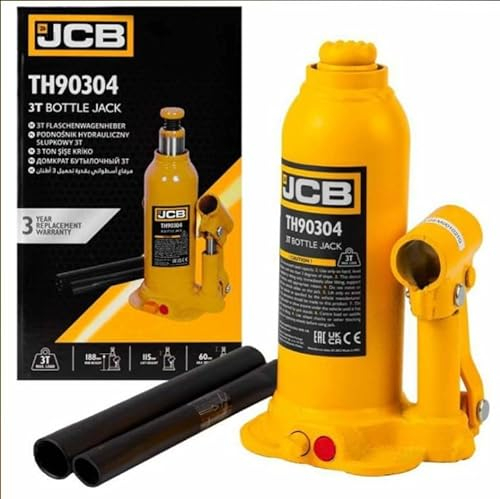 JCB 3 Tonne Automotive Hydraulic Bottle Jack, 363mm Maximum Lift - Equipped with an adjustable height screw - Steel plate design - 3 year Warranty