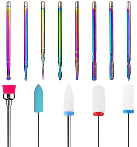 Traxenta Set di 13 Punte Fresa Unghie Ceramica Professionale, Punta da Trapano 3/32 Pollici per Unghie Ideali per Rimuovere Gel, Acrilico, Cuticola, Strumenti per Manicure e Pedicure Uso di Casa