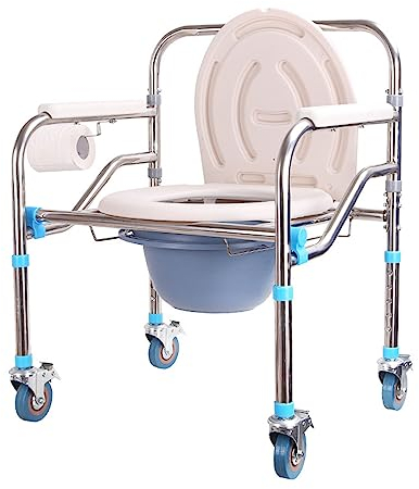 Sedia per Doccia Anziani con Rotelle Sedia Trasporto Portatile Sedia Bagno Regolabile in Altezza Sedia Toilette Pieghevole Adatta for Anziani e Persone Mobilità Ridotta