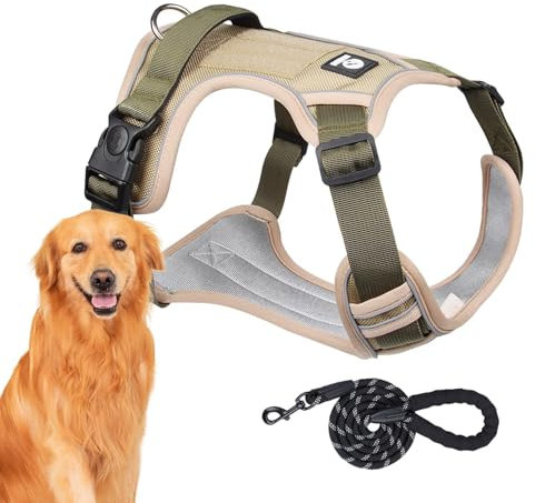 Hundetrainingsgeschirr, Hundegeschirr für große Hunde - Atmungsaktives, zugfreies Haustiergeschirr, verstellbares Hundegeschirr,Hunde-Brustgeschirr, Hunde-Zuggeschirr mit Seil zum Spazierengehen,