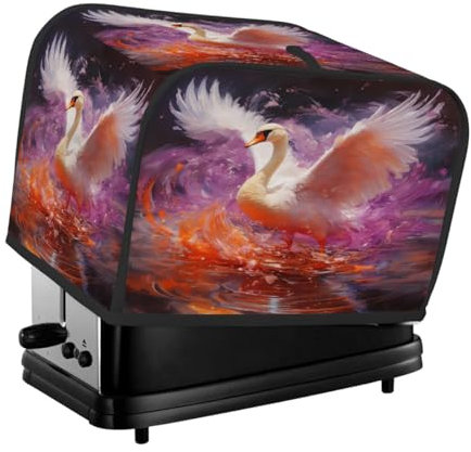 Toaster Cover 4 Slice, Watercolor Orange Purple Swan Kitchen Accessories Anti Dust Waterproof, Bread Maker Cover