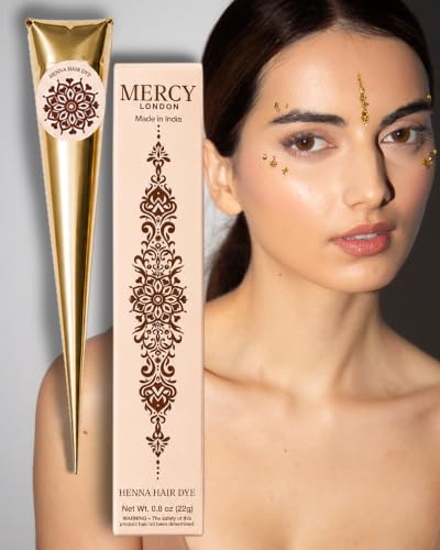 Henna Cones – Made from 100% Natural Henna Leaves, 1 Ready to Use Mehndi Cone, Ammonia Free Pre Mixed Indian Mehandi by MERCY LONDON Long Lasting Natural Looking Color Hair