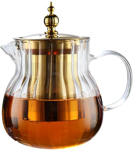 BYYLECL 600 ML Small Loose Leaf Tea Pot,Glass Teapot with Stainless Steel Filter, Teapot Blooming and Loose Leaf Tea Maker Tea Brewer for Camping, Travel A Glass Jug