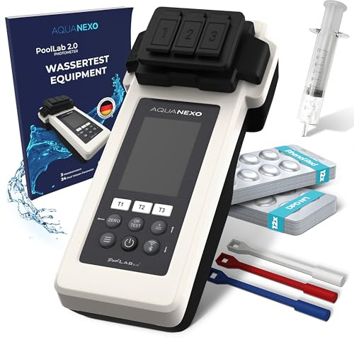 AQUANEXO Poollab 2.0, incluye 240 comprimidos de prueba, cloro y pH, probador de piscinas, piscinas infantiles, hidromasaje