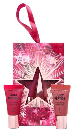 Revolution Juicy Peptide Mini Lip Balm Gift Set, edizione limitata ai gusti festivi Candy Cane & Gingerbread, con peptidi, Vegan & Cruelty-Free
