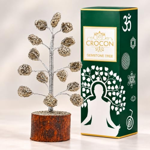 Crocon Golden Pyrite Crystal Tree 15 Beads Attract Good Luck Money Tree Natural Gemstones for Home & Office Decor Feng Shui for Positive Energy Birthday Gift for Women Housewarming Present 7-8