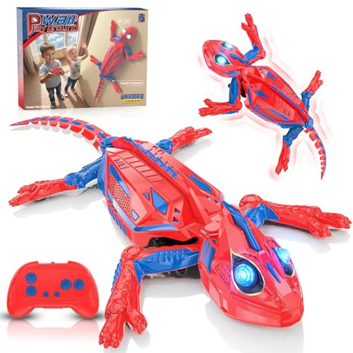 Buoeuik Wall Crawler Gecko, Remote Control Lizard Spider Toys for 4 5 6 7 8 9 Year Old Boys Rechargeable Climbing Chameleon Robot with Glowing Eyes Kids Birthday Presents Xmas Gifts Stocking Filler