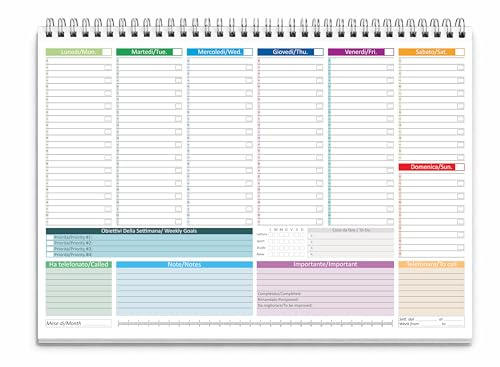 Planning Settimanale da Tavolo 2026 - Agenda 2026 A3, Senza Date con 50 Fogli Planner Settimanale Da Tavolo Spiralato per Ufficio e Casa, Organizer Scrivania.