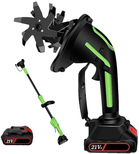 Mini Coltivatore A Batteria 21v, Motozappa Elettrico Da Giardino Con 2 Batterie E Asta Lunga, Diserbo Manuale Con Micro Motozappa, 235 Giri/min, Larghezza E Profondità Di Lavor 2Battery+Extension rod