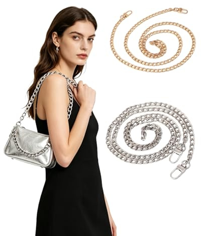 EYVRPAU Catene per Borsa a Tracolla Donna, Set 2 pezzi in Metallo Elegante (2 Colori). Ideali Ricambio Fai da Te, Accessori per Borse e Uncinetto. Robuste per Personalizzare.