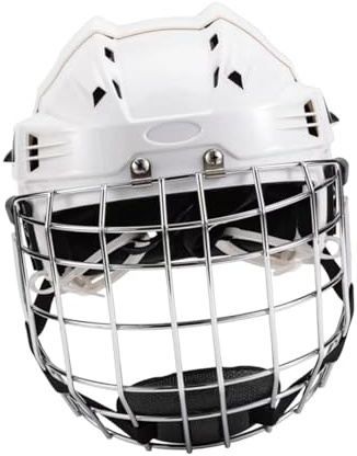 MERIGLARE Casque de Hockey sur Glace, Casque de Patinage avec Rembourrage en EVA et Grille Faciale, Adapté Au Hockey sur Glace, Au Patinage à roulettes et Au Fo, Blanc, 52 Cm à 58 Cm