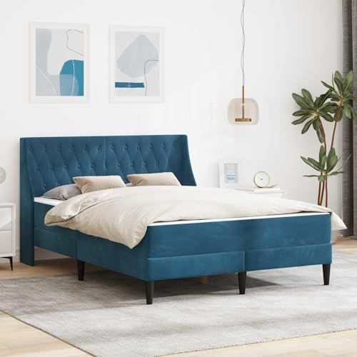 Zentexion Sängram med madrass, blå, 180 x 200 cm sammet, stabil träram, fast ribbotten, komfortskummadrass, elegant överdrag, lämplig för sovrum, gästsäng, husbil