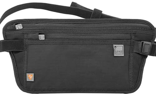 Lewis N. Clark Travel Money Belt Pouch, Slim RFID Blocking Anti Theft Waist Stash Pouches for Cash, Cards and Passport Holder, Black