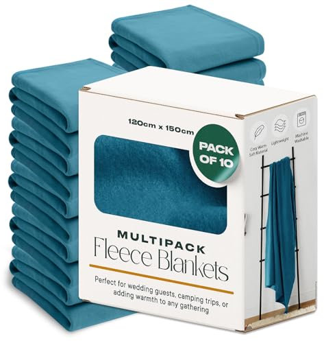 Dreamscene Wholesale 10 x Plain Fleece Blanket Soft Warm Bulk Throw Over Joblot - 120 x 150cm, Teal Blue