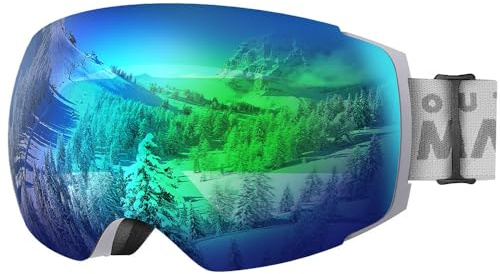 OutdoorMaster Ski Goggles PRO - Frameless, Interchangeable Lens 100% UV400 Protection Snow Goggles for Men & Women ( Grey Frame VLT 18% Grey Lens with Full REVO Green and Free Protective Case )
