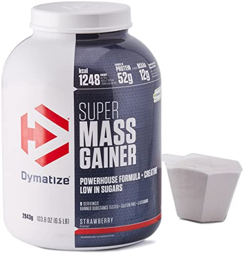Dymatize Super Mass Gainer Glucide Fraise 2,9 kg - Poudre Weight-Gainer + Glucides BCAA et Caséine