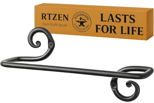 RTZEN Piccolo portasciugamani per bagno – Curve a vortice supporto da parete in ferro battuto per asciugamani – accessori da bagno nero opaco – Portasciugamani da 25,4 cm