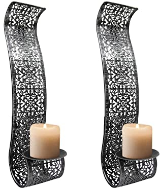 Mojawo 2er Set Dekorative Wandkerzenhalter für Stumpenkerzen Schwarz aus Metall für Stumpenkerzen