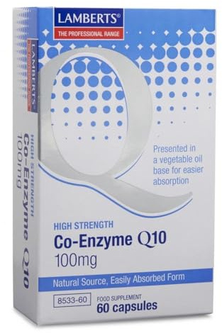 Lamberts Co-Enzyme Q10 100mg – Natural Ubiquinone in Oil-Based Formula for Optimal Absorption – 60 Capsules
