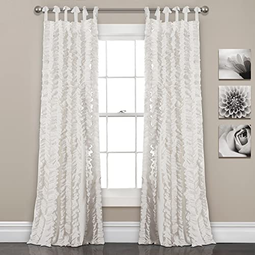 Lush Decor, White Sophia Ruffle Curtain | Textured Window Panel Set for Living, Dining Room, Bedroom (Pair), 84” x 40, 84 x 40 16T002475