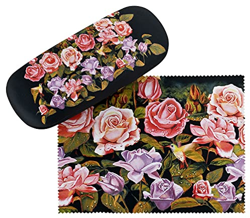 VON LILIENFELD Brillenetui Rosengarten Motiv Etui Brille Mikrofaser Brillenputztuch Brillenbox Stabiles Hardcase Set mit Stoff bezogen