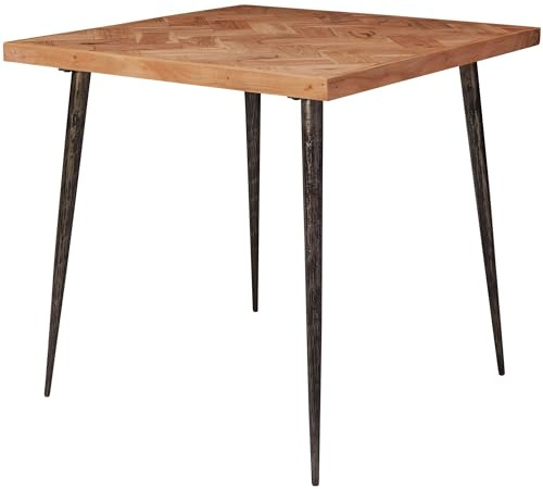 FineBuy Esstisch quadratisch 80 cm Akazie Massivholz für 4 Personen – Quadratischer Industrial Holztisch, Design Küchentisch massiv mit Metallbeinen, Esszimmertisch Bistrotisch