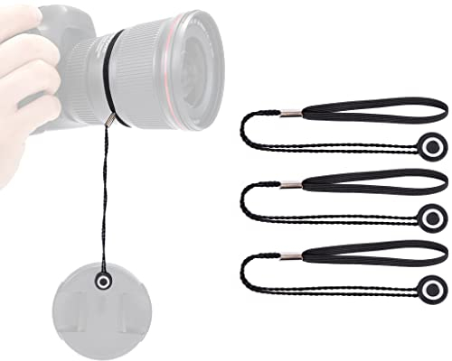 LENS-AID Lot de 3 Supports de Bouchon d'objectif avec Cordon pour Capuchons d'objectif : sécurité Universelle avec Bande élastique Compatible avec Nikon, Fuji, Tamron, Sigma, Olympus