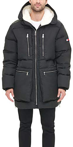 Tommy Hilfiger Men's Heavyweight Quilted Sherpa Hooded Parka, Black, M