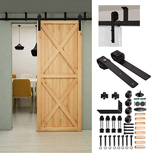 CCJH 9FT/274CM Schiene Deckenmontage Schiebetürbeschlag Schiebetürsystem Komplettset Schwarz für Einzelne Scheunentore