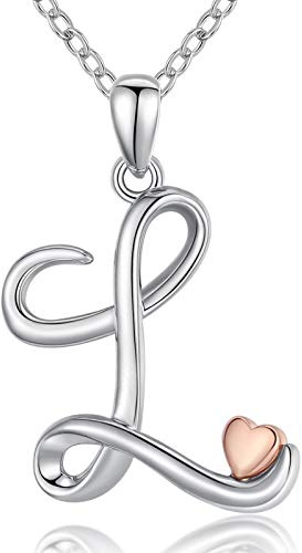 CELESTIA Letra L Collar para Mujeres Niñas, Letra Inicial y Corazón Colgante de Plata de Ley 925 y Oro Rosa, Joyería Personalizados para Ella