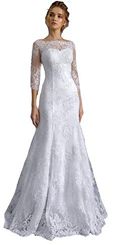 Snow Lotus - Abito da sposa in pizzo da donna, con maniche a 3/4, abiti da sposa bianco 42