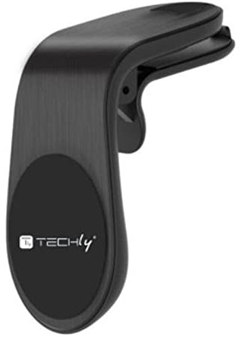 Techly 362701 Supporto Magnetico da Auto per Smartphone con Due Placche Metalliche Universali Nero