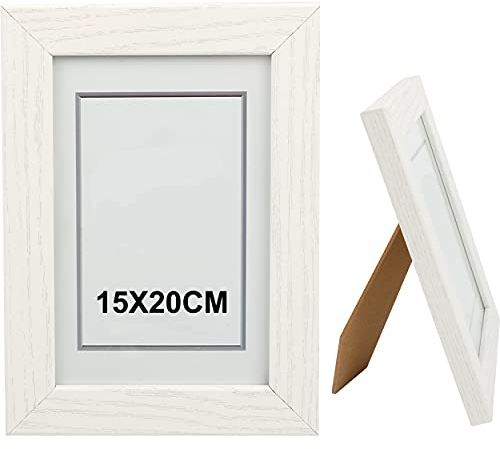 H HANSEL HOME Cornice Legno 15x20cm, Cornice Bianca Foto con Pannello in Vetro per Tavolo e Parete