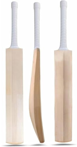 AnNafi® Kashmir Willow Cricket Bat Long Blade Bat for Leather Ball | Premium Quality| Top Grade Custom Made Thick Edge Light Weight | Full Size Cover (Short Handle, Long Blade)