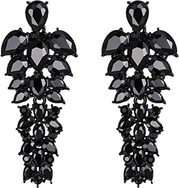 EVER FAITH Damen Ohrringe Strass Kristall Cluster Teardrop Statement hängend Chandelier Ohrstecker für Schwarz