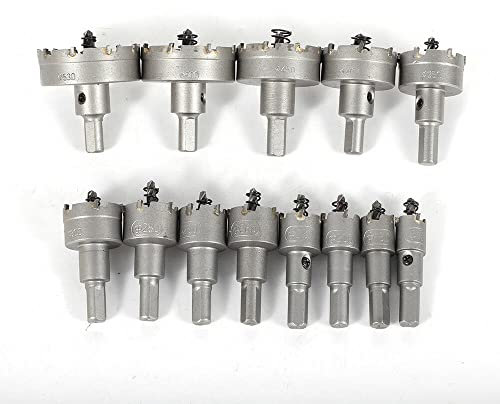 Broca de núcleo para metal duro, punta de metal TCT, broca de metal duro, corona de perforación, broca para madera, grosor de 2-5 mm, placa de metal de 15 mm (13 unidades de 16-53 mm)