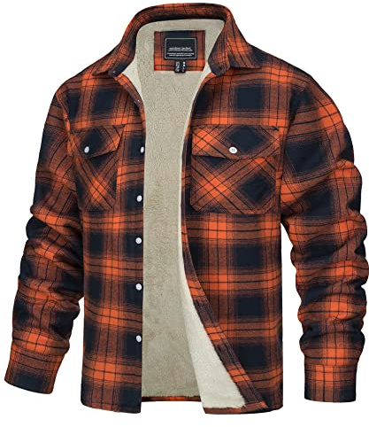 TACVASEN Uomo Camicia Termica in Pile di Flanella da Boscaiolo Casual Giacca (M, Arancione)