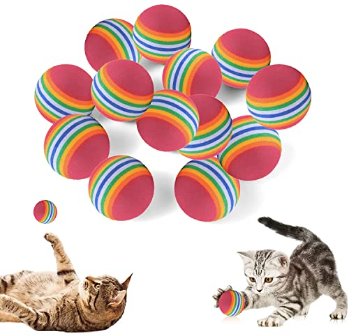 OMIGA 24 Stücke Katzenspielzeug Ball Regenbogen Katzenbälle Interaktiver 3.5 cm Katzen Ball Weicher Schaum für Indoor Outdoor Pet Cats Puppy Sports Trainingsübung Unterhaltung (Rot)