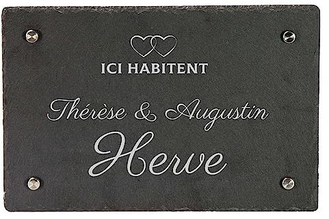 LAUBLUST Plaque porte en ardoise personnalisée - Motif Cœurs - Plaque d'entrée & plaque de maison avec nom de famille | 3 tailles, 4 supports muraux en acier inoxydable