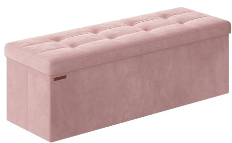 SONGMICS Cassapanca, Pouf Contenitore, Poggiapiedi Pieghevole da 38 x 110 x 38 cm, Ottomano, Regge fino a 300 kg, per Soggiorno, Camera da Letto, Entrata, Rosa Pastello LSF277R01