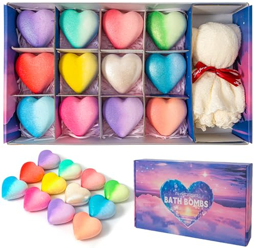 12er Pack Badebomben Geschenkset,Natürliche Badekugeln für Hautpflege und Entspannung,mit rein natürlichen ätherischen Ölen, Korallen-Samt-Bär-Handtuch,Geschenke für Frauen,für Weihnachts Valentinstag