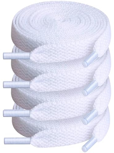 Teskyer 4 Pairs of Flat Shoe Laces, Shoelaces for Sneakers, Athletic Shoelaces, 55 Inch, White
