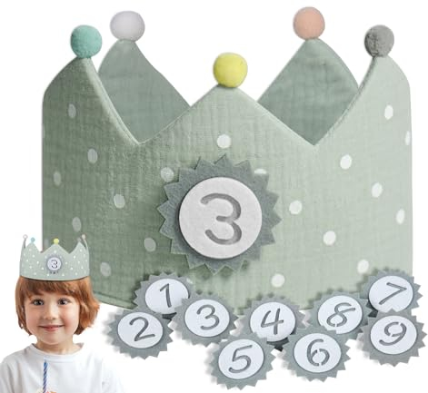 Ochomasun Geburtstagskrone Jungen & Mädchen, Geburtstagskrone Musselin, Krone Geburtstag Klett Austauschbar 1-9 Zahlen, Geburtstagszug Dekorative Hüte für Kindergeburtstag Parteien