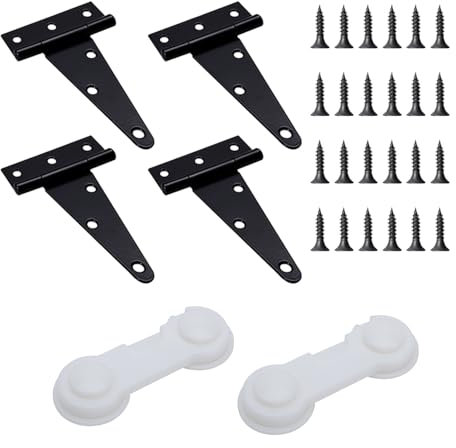 4 charnières de porte, 2 verrous de protection, charnières en bois, charnières de porte de jardin, charnières noires, charnières de porte extérieure, charnières de porte de hangar, charnières de porte