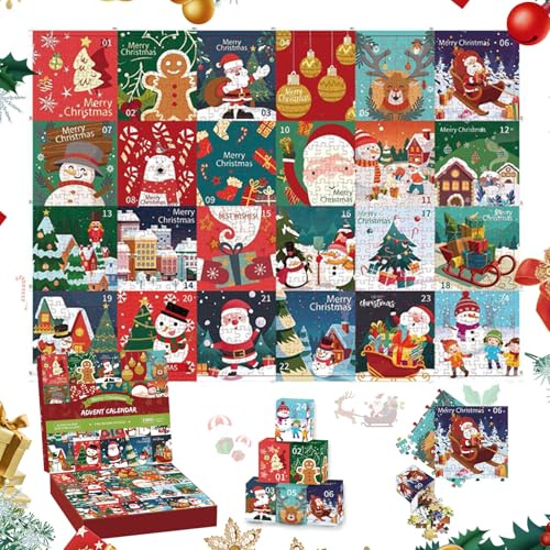 Shinybox Puzzle Calendrier de l'Avent de Noël, 1008 Pièces Advent Calendar Jigsaw Puzzle, Puzzles De Calendrier Bricolage 24 Jours, Calendrier de l'Avent, Cadeaux de Noël pour Garçons et Filles