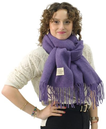 Xifrika langer Damenschal mit Fransen in Hellbraun – weiches, warmes und elegantes Tuch, Schalgröße 200x64 cm. Warm und ideal für den Winter