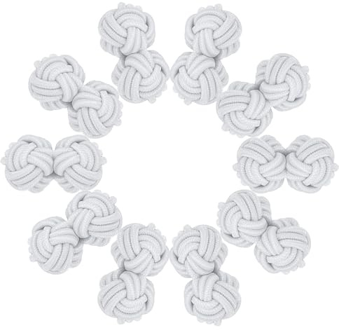 PATIKIL 5 Paar Seidenknoten-Manschettenknöpfe, elastische Stoffhemd-Manschettenknöpfe, Twist Knot Dress Accessories Manschettenknopf für Männer, Frauen, Geschäft, Geschenk, Hochzeit, Weiß